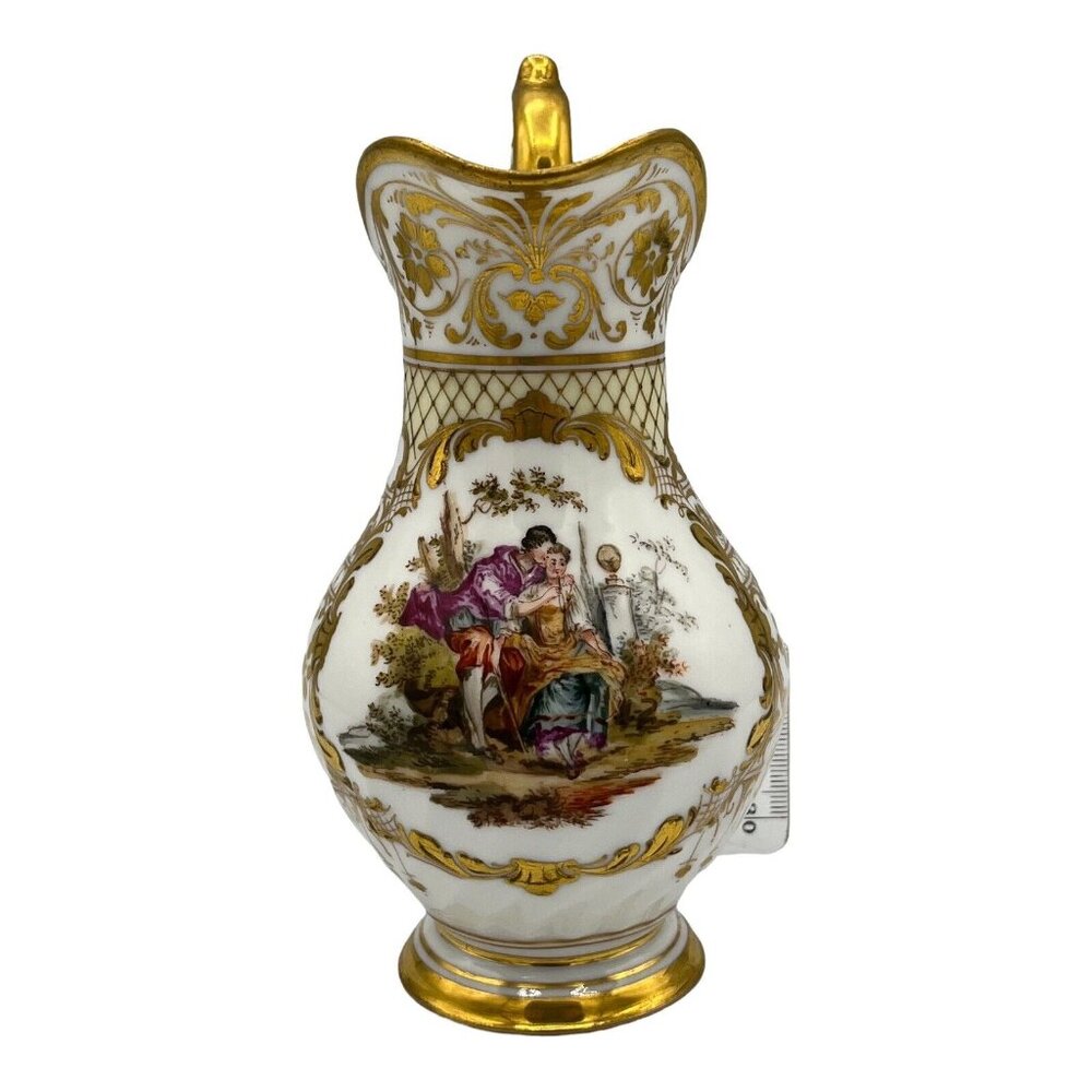 Antique Dresden Ohme Germany Creamer & Sugar Hand Painted Watteau Scenes Gold - Picture 4 of 16